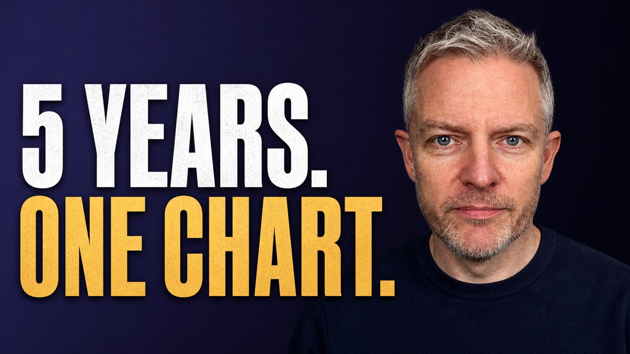Video still: Ciaran O'Donnell beside the words 5 years, one chart.